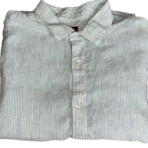 Untuckit Tercos wrinkle resistant linen shirt Green stripes Large Slim Fit